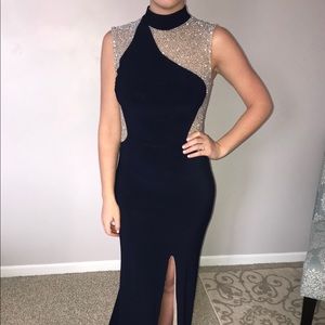 NWT Xscape Navy Embellished Illusion Dress